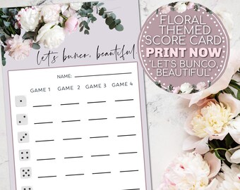 Printable Floral Bunco Score Card Sheet, Lets Bunco Beautiful Scorecard, Instant Download