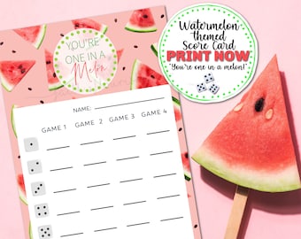 Printable Watermelon Bunco Score Card Sheet, One in a Melon Bunco, Bunco Scorecard, Instant Download