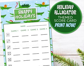 Printable Holiday Alligator Bunco, Tropical Christmas and Winter Bunco, Happy Holidays Bunco, Family Christmas Party Game