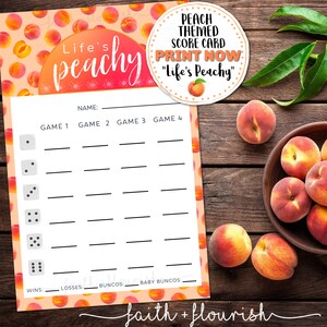 Printable Peach Bunco Score Card Sheet, Life&#39;s Peachy, Peach Scorecard Bunco Printable, Instant Download