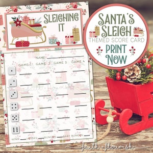 Afdrukbare Santa's Sleigh Bunco Score Card Sheet, Kerstfeest Bunco, December Winter Bunco, Secret Santa Gift Bunco, Retro Kerstmis