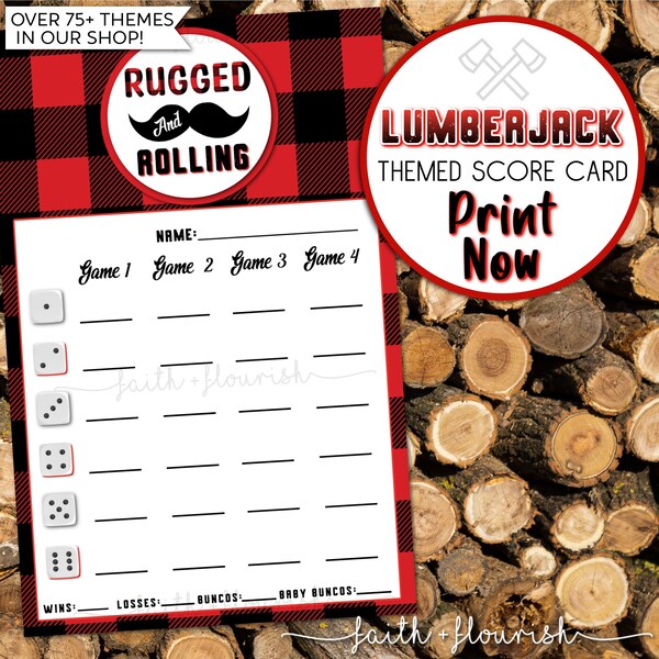 Printable Lumberjack Bunco Score Card Sheet, Baby Shower Bunco, Dress Like Your Man Bunco, Instant Download