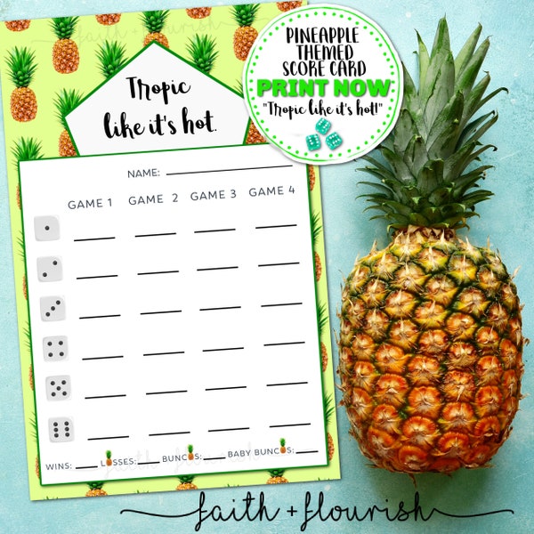 Printable Pineapple Bunco Score Card Sheet, Tropical Bunco, Tropic Like It's Hot, Bunco Scorecard, Instant Download