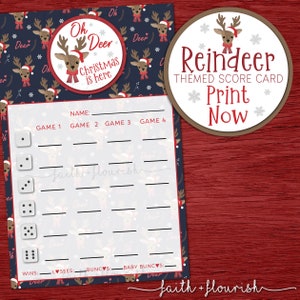 Printable Reindeer Bunco Score Card Sheet, Oh Deer Christmas Bunco, Holiday Cheer Bunco, Winter Bunco, Instant Download, Print Now