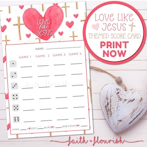 Printable Love Like Jesus Bunco Score Card Sheet, Christian and Faith Bunco, Bible and Cross Bunco, Year Round Bunco, Love Bunco