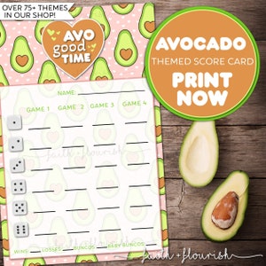 Druckbarer Avocado Bunco Score Card Sheet, Avo Gute Nacht, Guac O Clock, Guacamole Bunco, Mexikanischer Fiesta Bunco, Taco Night Bunco, Print Now