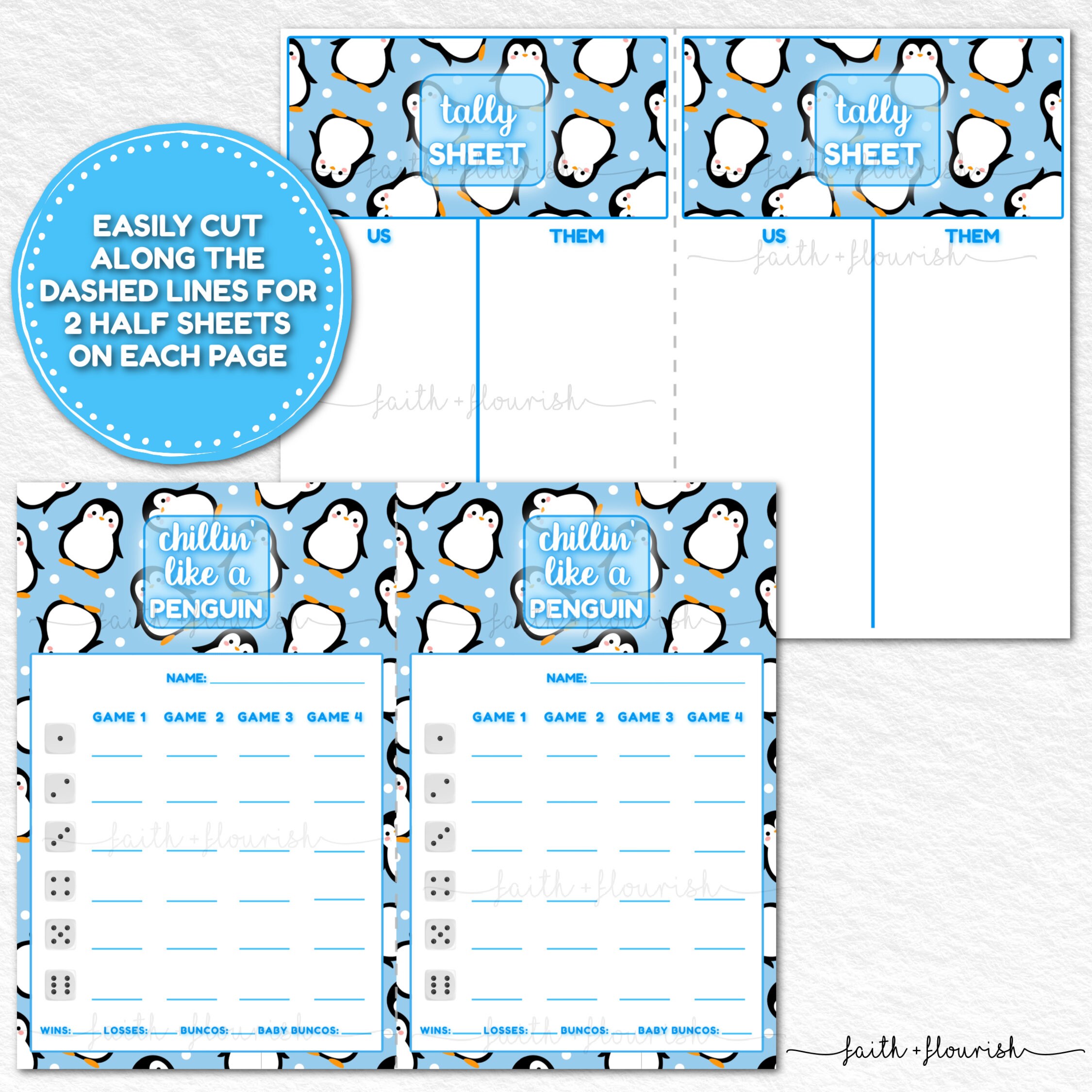 Printable Penguin Bunco Bundle Set, Winter and Snow Bunco Score Card ...