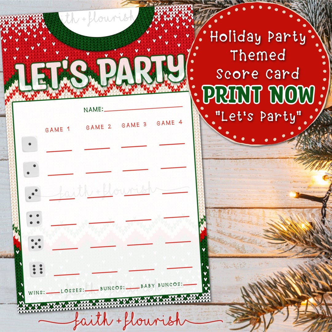 Printable Holiday Party Bunco Score Card Sheet, December + Christmas ...
