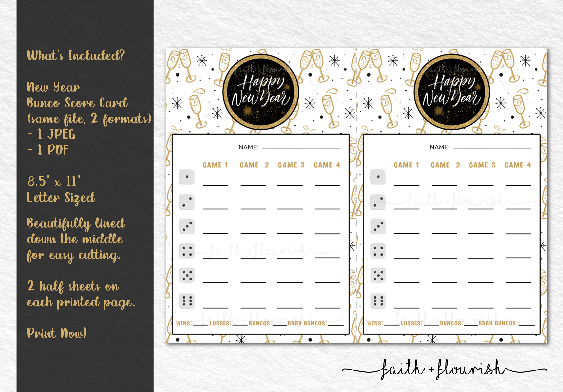 Printable Happy New Year Bunco Score Card Sheet, Happy New Year's Bunco ...