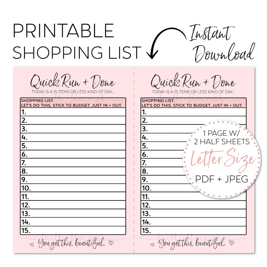 Printable Grocery Shopping List | Minimalist | Digital Download Instant ...
