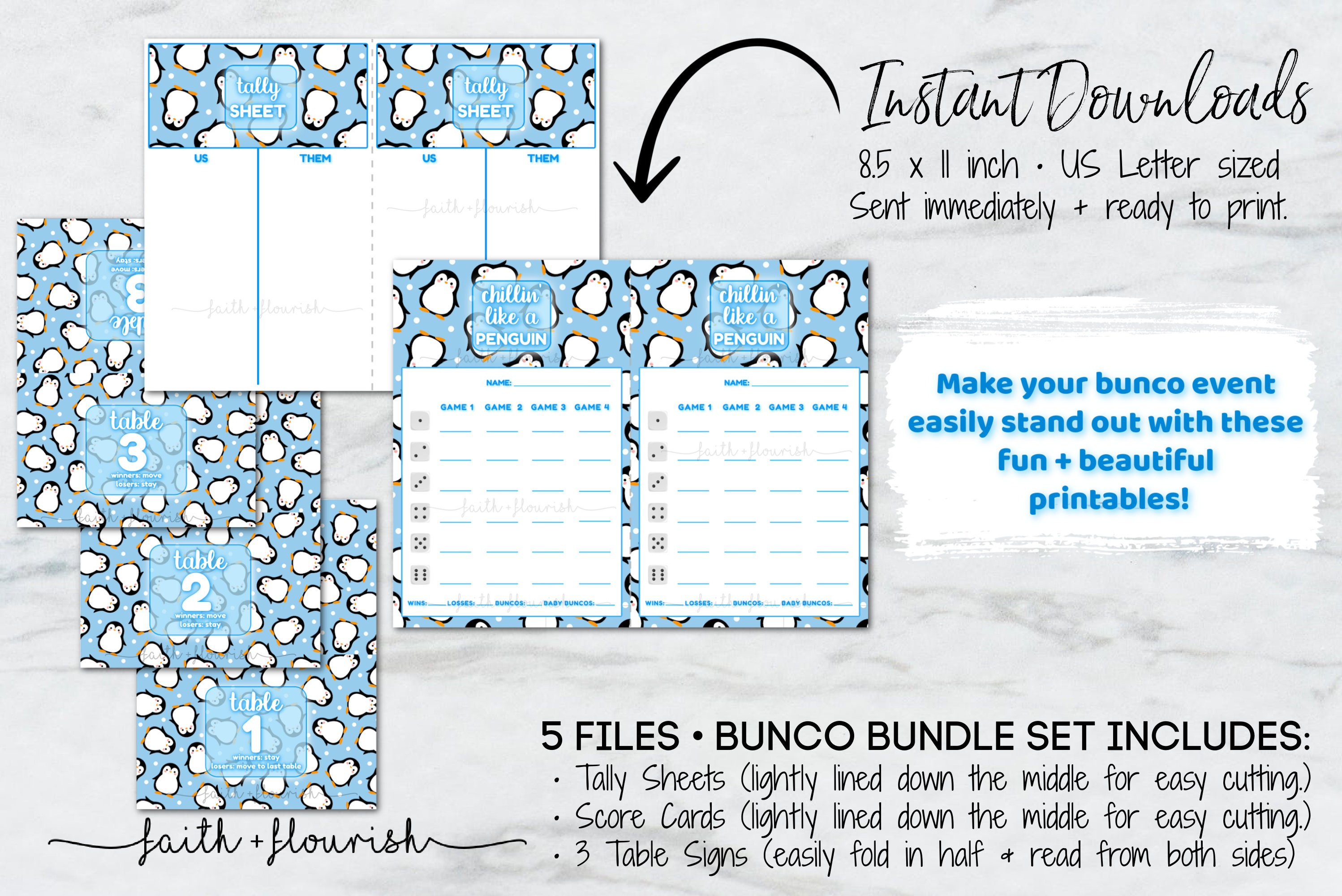 Printable Penguin Bunco Bundle Set, Winter and Snow Bunco Score Card ...