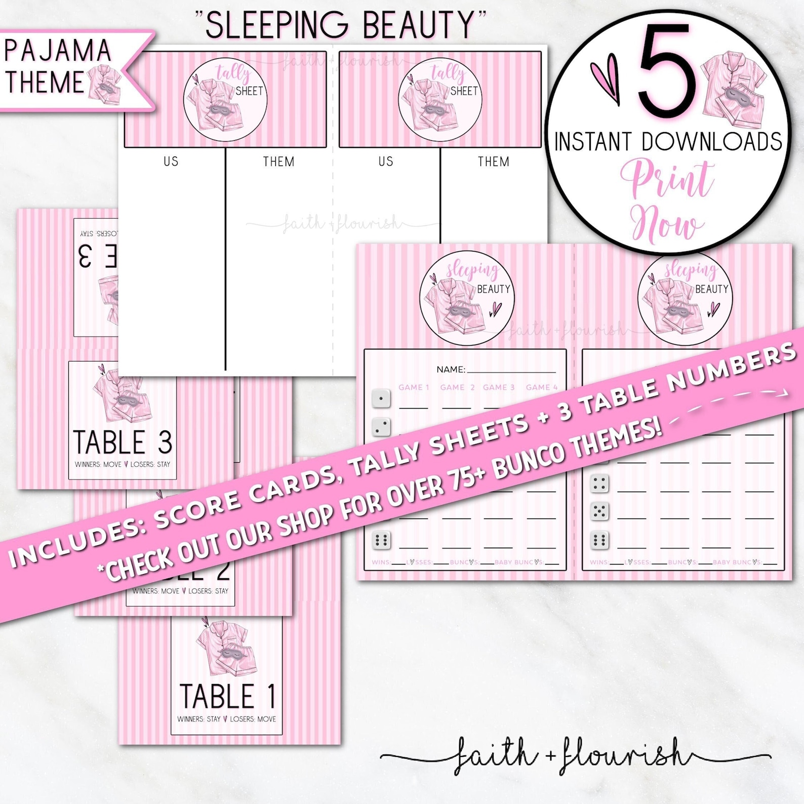 Printable Pajama Bunco Bundle Set, Ladies Pajama Night Party Bunco, PJ ...