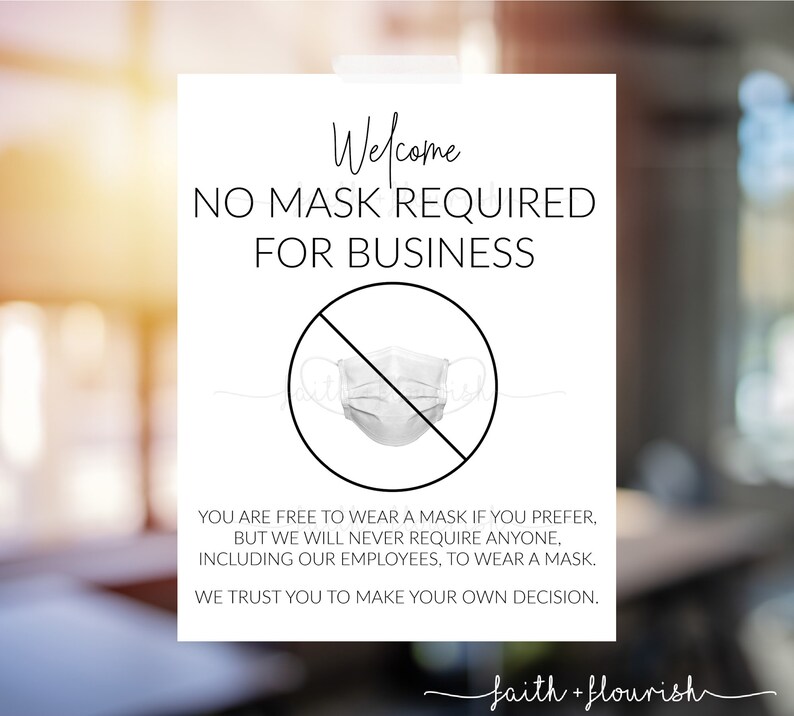 Printable No Mask Required Sign Business and Etsy