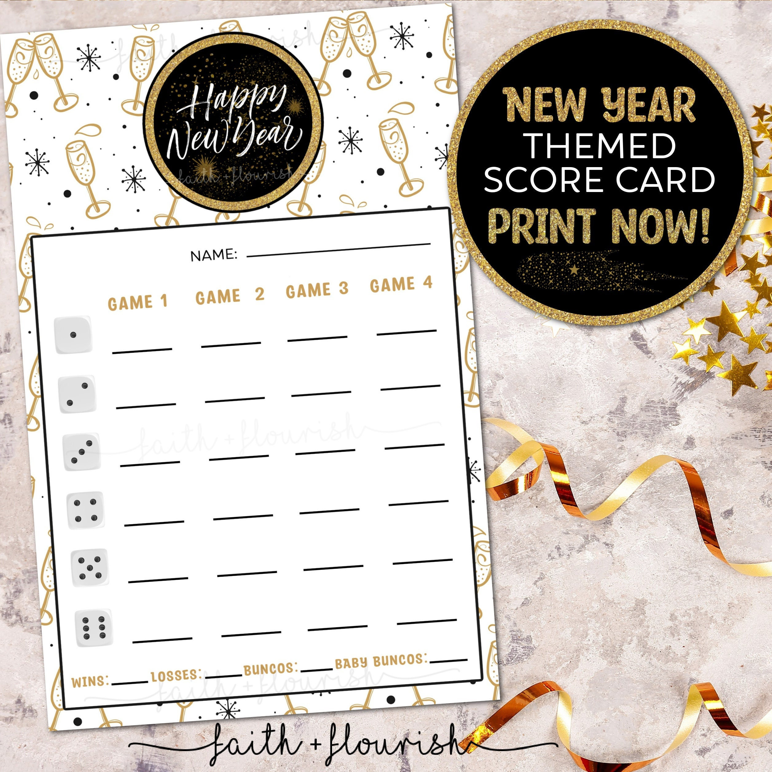 Printable Happy New Year Bunco Score Card Sheet, Happy New Year's Bunco ...