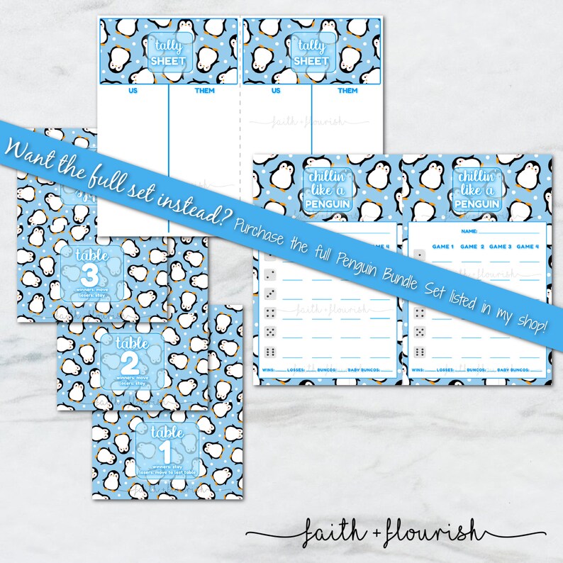 Printable Penguin Bunco Score Card Sheet, Winter and Snow Penguin Bunco ...