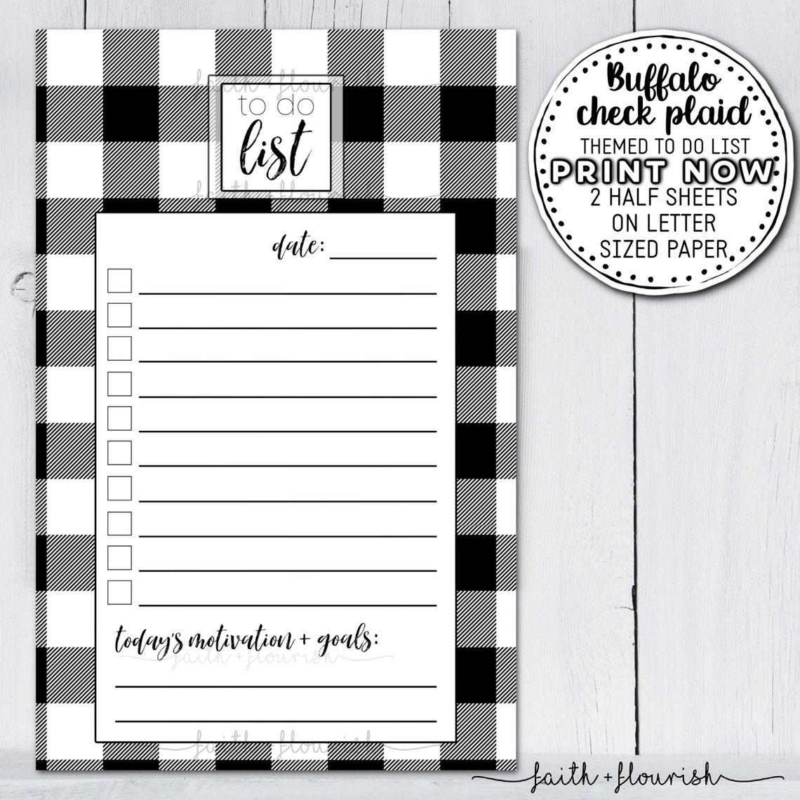 Printable Buffalo Check Plaid to Do List, Minimalist + Check off Box to ...