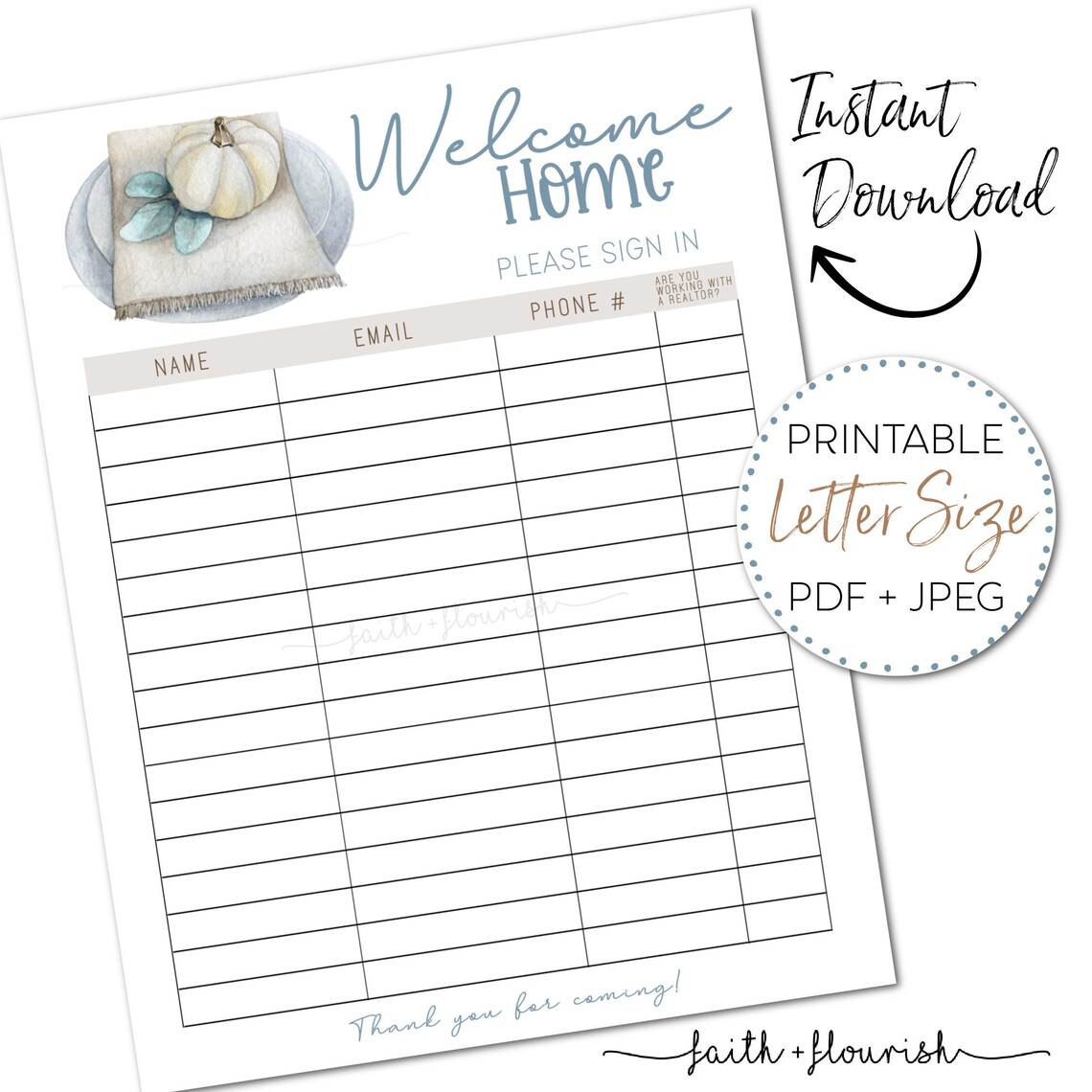 Printable Welcome Home Real Estate and Open House Sign in Sheet, Simple ...