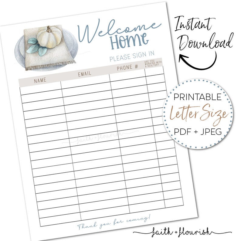 Printable Real Estate Open House Sign in Sheet (PDF + JPEG) - Etsy