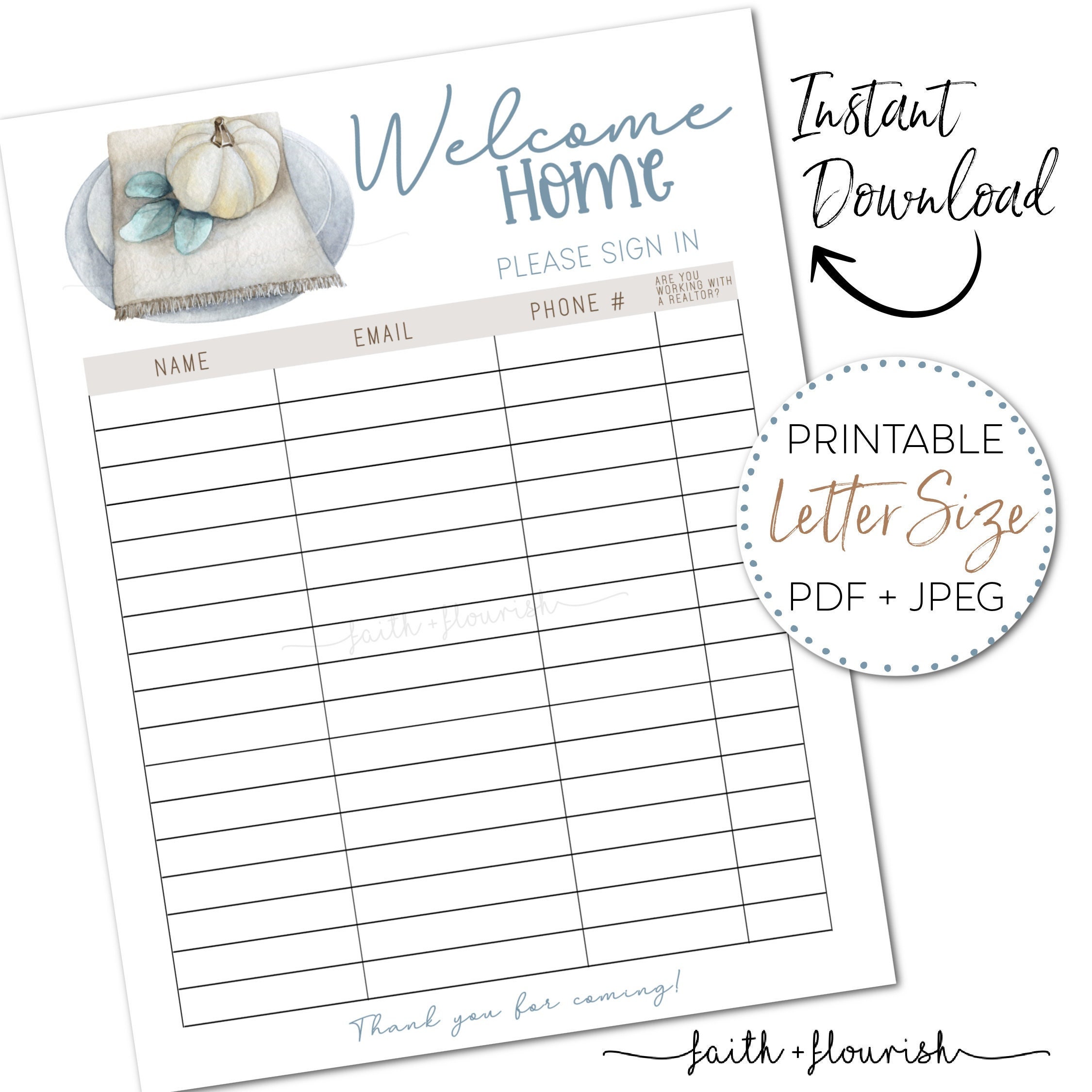 Printable Real Estate Open House Sign in Sheet (PDF + JPEG) - Etsy