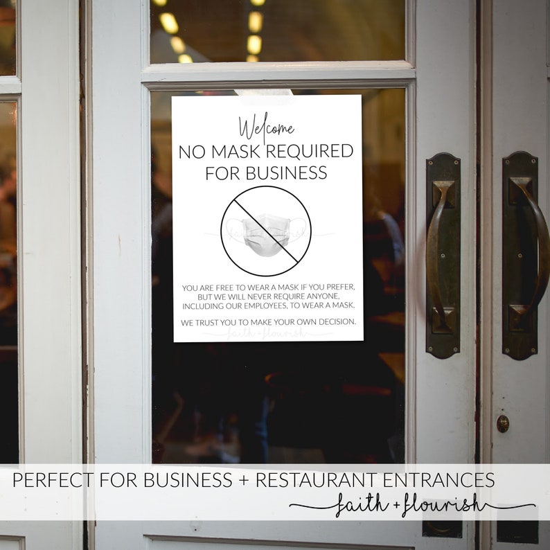 Printable No Mask Required Sign, Business and Restaurant Window