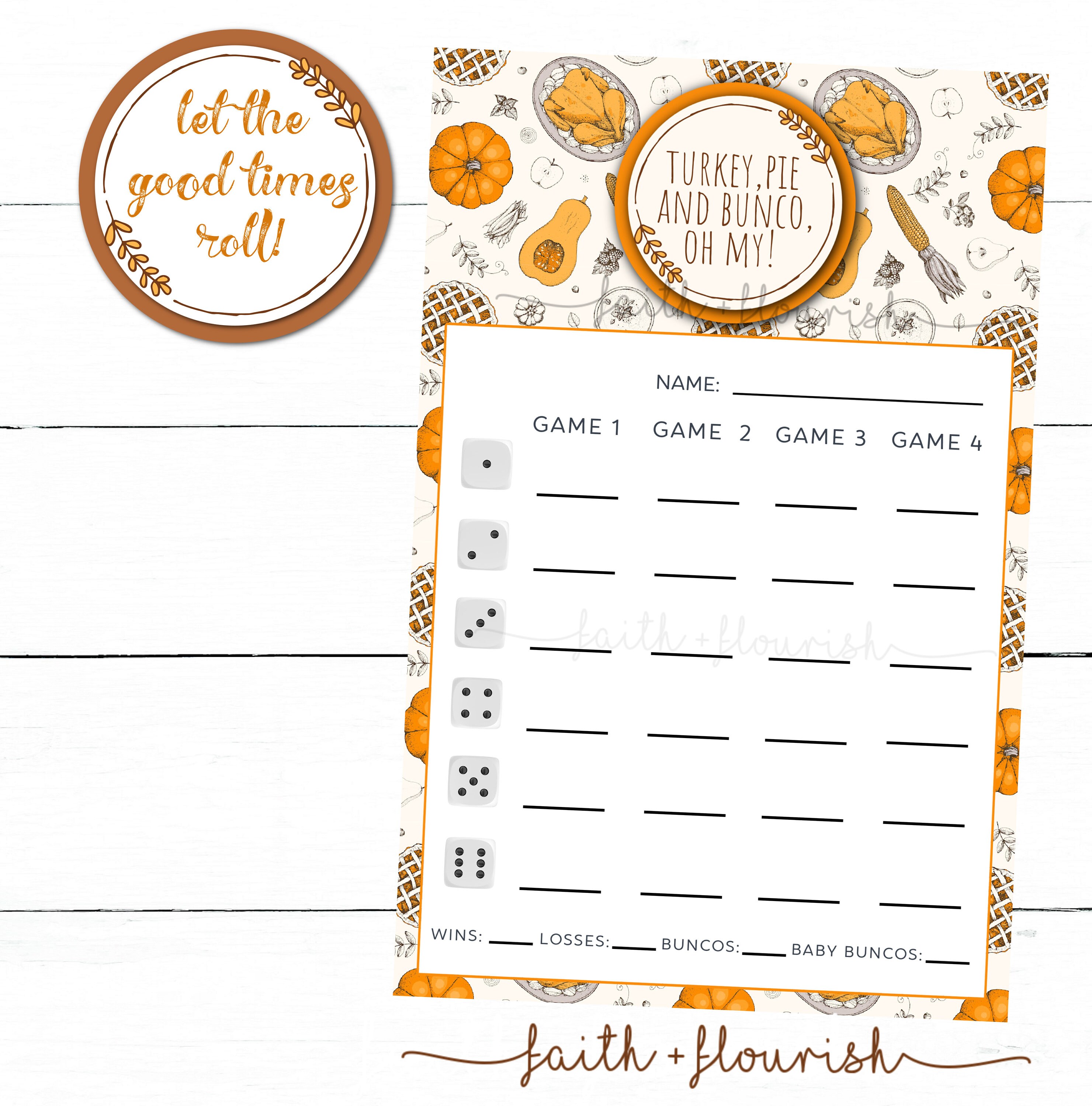 Printable Thanksgiving Bunco Score Card Sheet, Fall October and