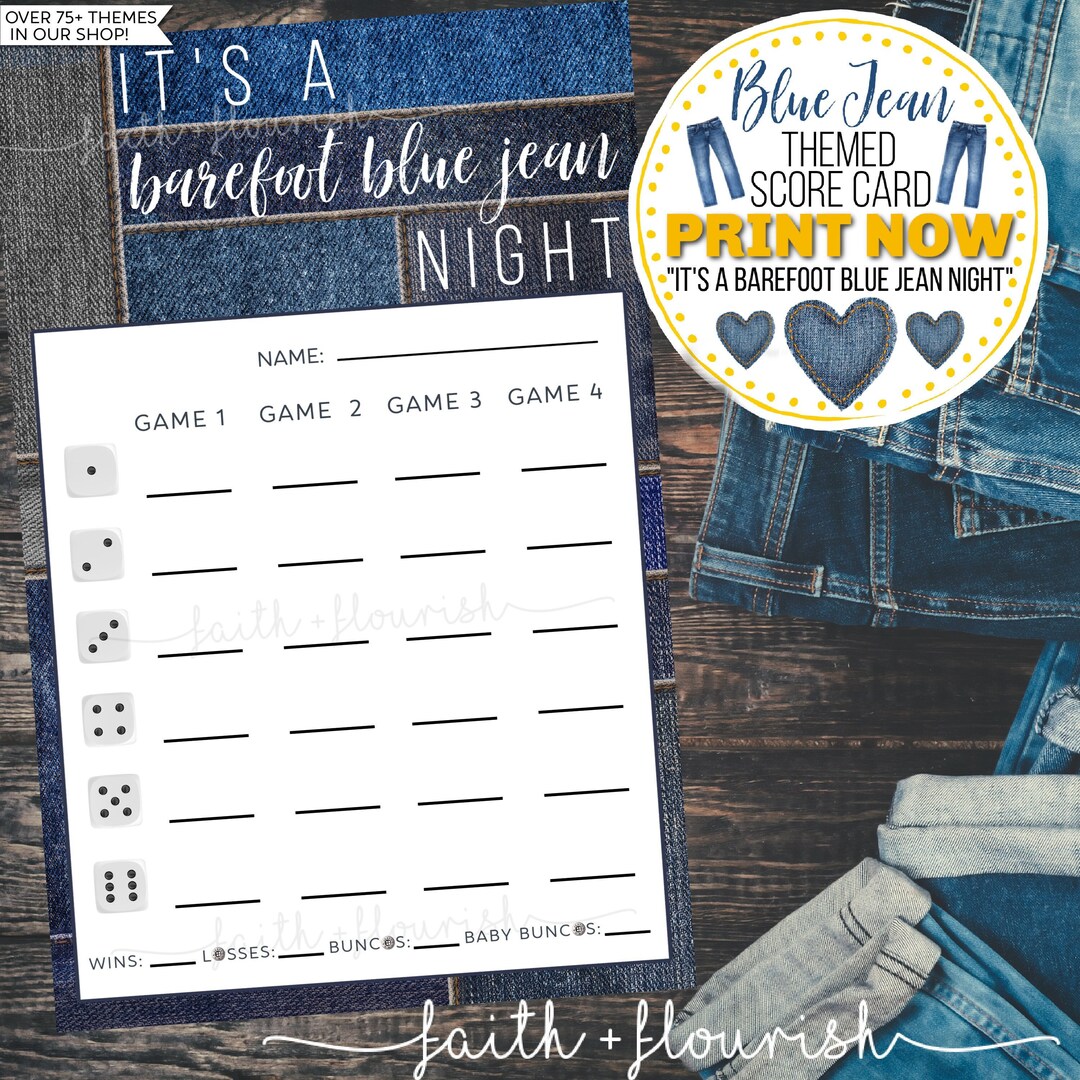 Blue Jean Bunco Scorecard, Rustic Western Theme (digital Download) - Etsy