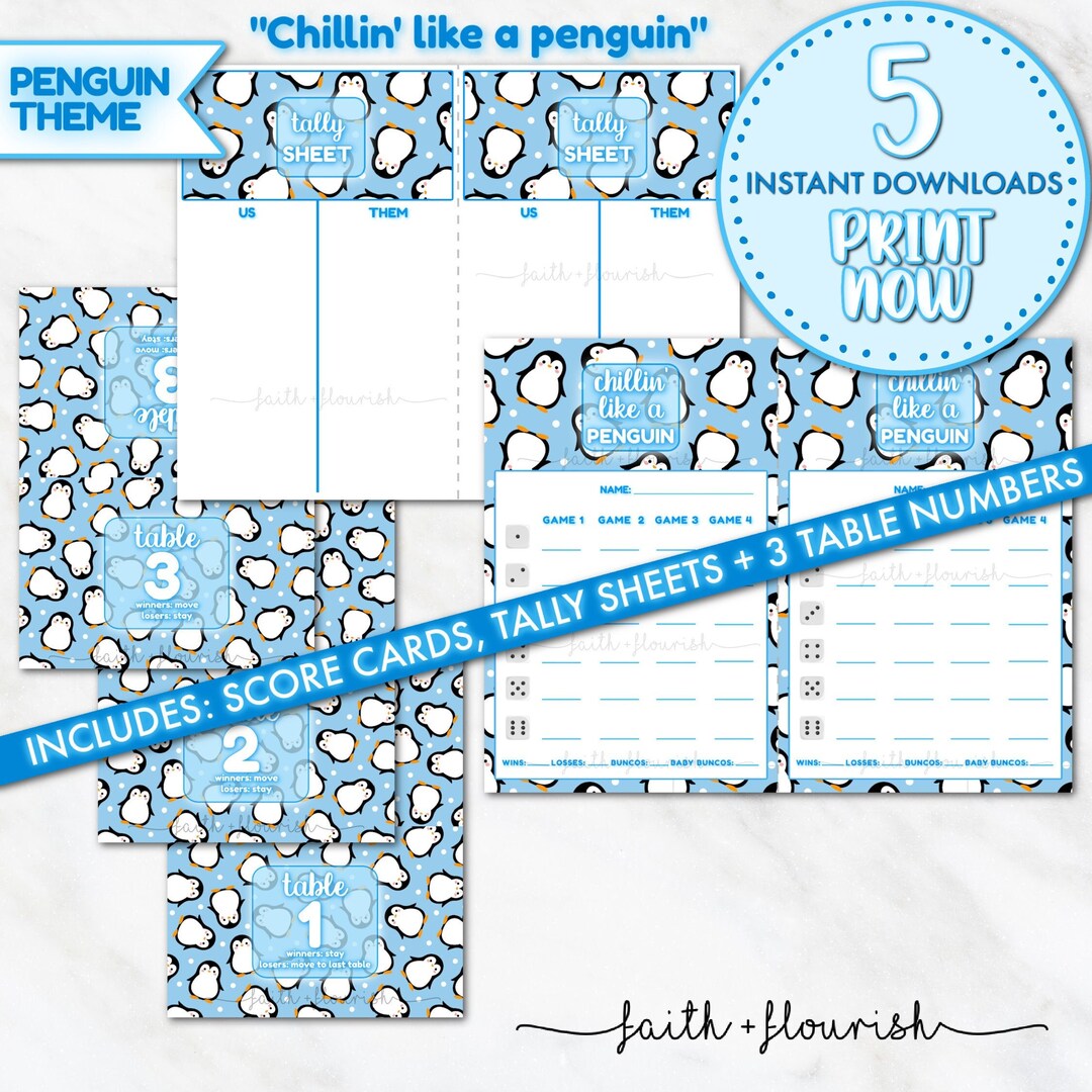 Printable Penguin Bunco Bundle Set, Winter and Snow Bunco Score Card ...