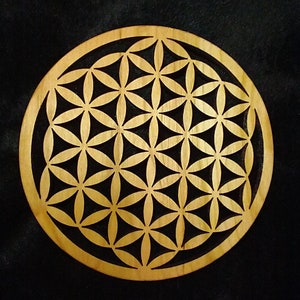 Plik do cięcia i grawerowania laserowego podstawki pod kubek z motywem świętej geometrii „Kwiat życia”. Pliki w formatach .svg, .dxf i .lbrn2.