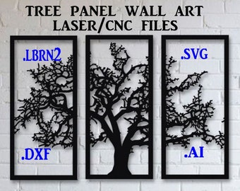 Fichiers d'art mural pour panneaux d'arbres pour machines de découpe laser et cnc. .lbrn2 .dxf .svg .ai