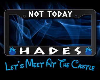 Marco de matrícula de Hades de Not Today, inspirado en villanos de Disney, inspirado en Hércules, dios del inframundo