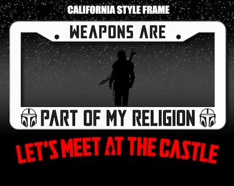 Las armas inspiradas en Mandalorian son parte de mi marco de matrícula de religión, inspirado en Jedi