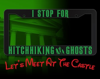 Marco de matrícula inspirado en fantasmas que hacen autostop, inspirado en la mansión encantada del autoestopista.