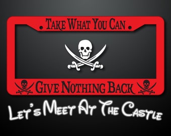 Marco de matrícula con calavera pirata - "Toma lo que puedas"
