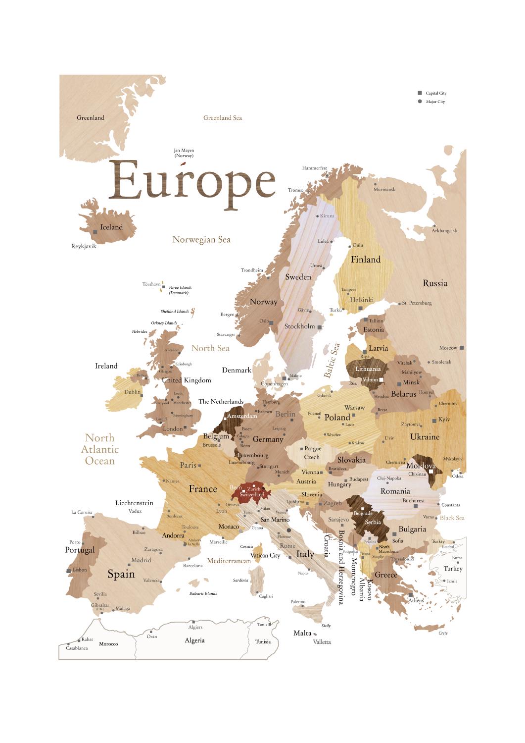 Framed Push Pin Europe Map – Travel Map With Pins Wood Grain Canvas ...