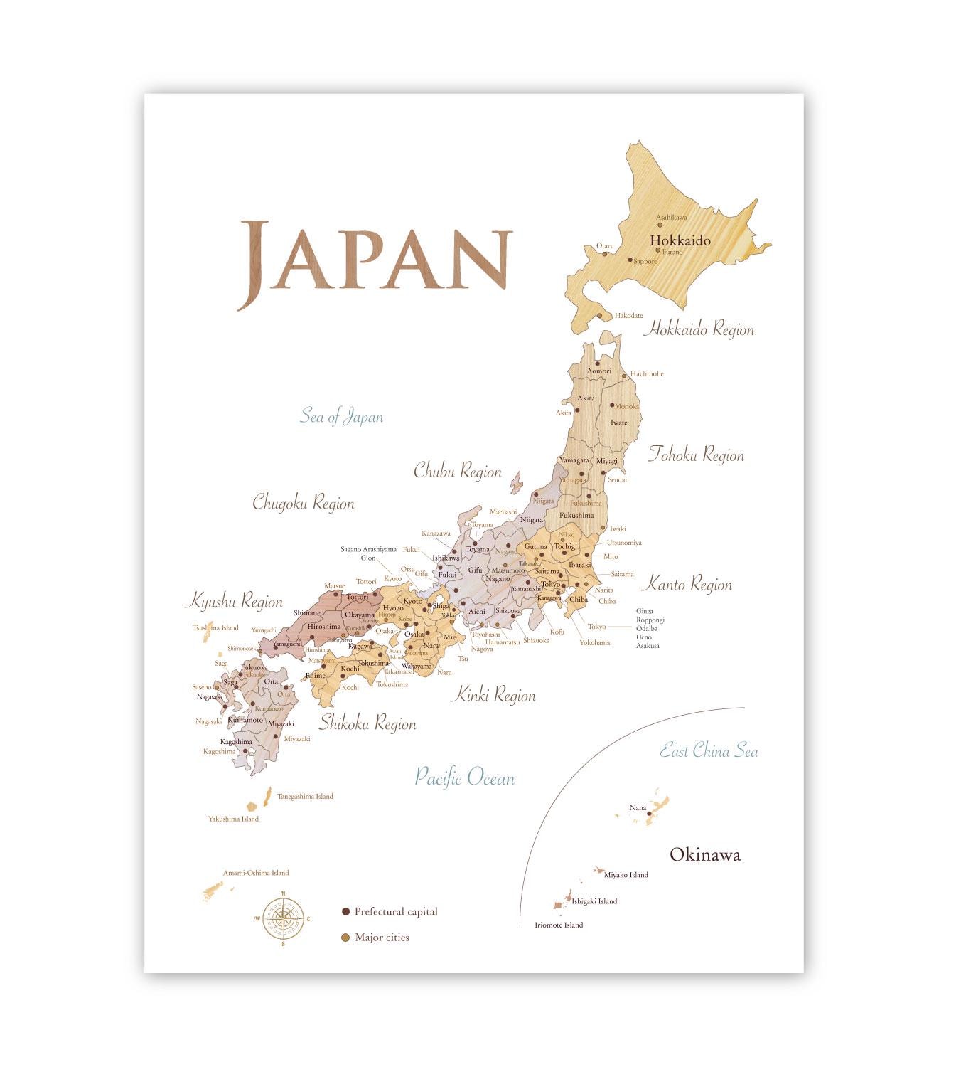 Framed Push Pin Japan Map – Travel Map With Pins Wood Grain Canvas 