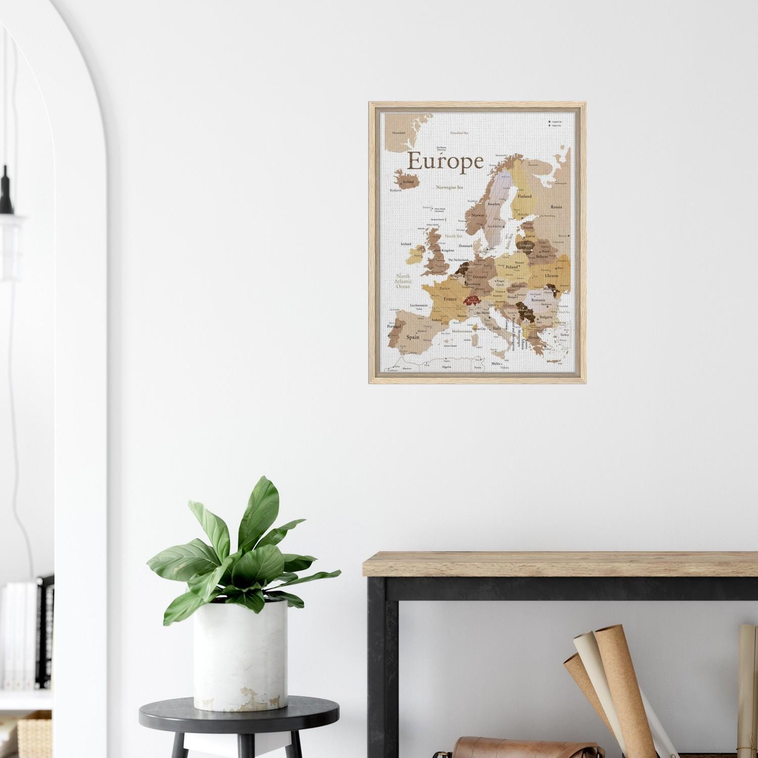 Framed Push Pin Europe Map – Travel Map With Pins Wood Grain Canvas ...
