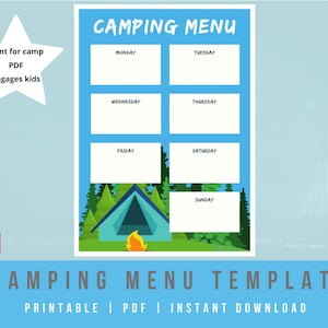 Camping Menu Printable / Camping Meal Plan / PDF / Instant Download / Digital