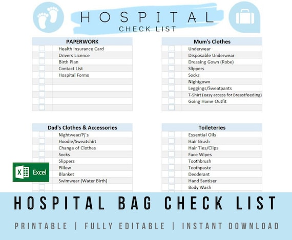 Lista de verificación de bolsas de hospital para mamá y el bebé