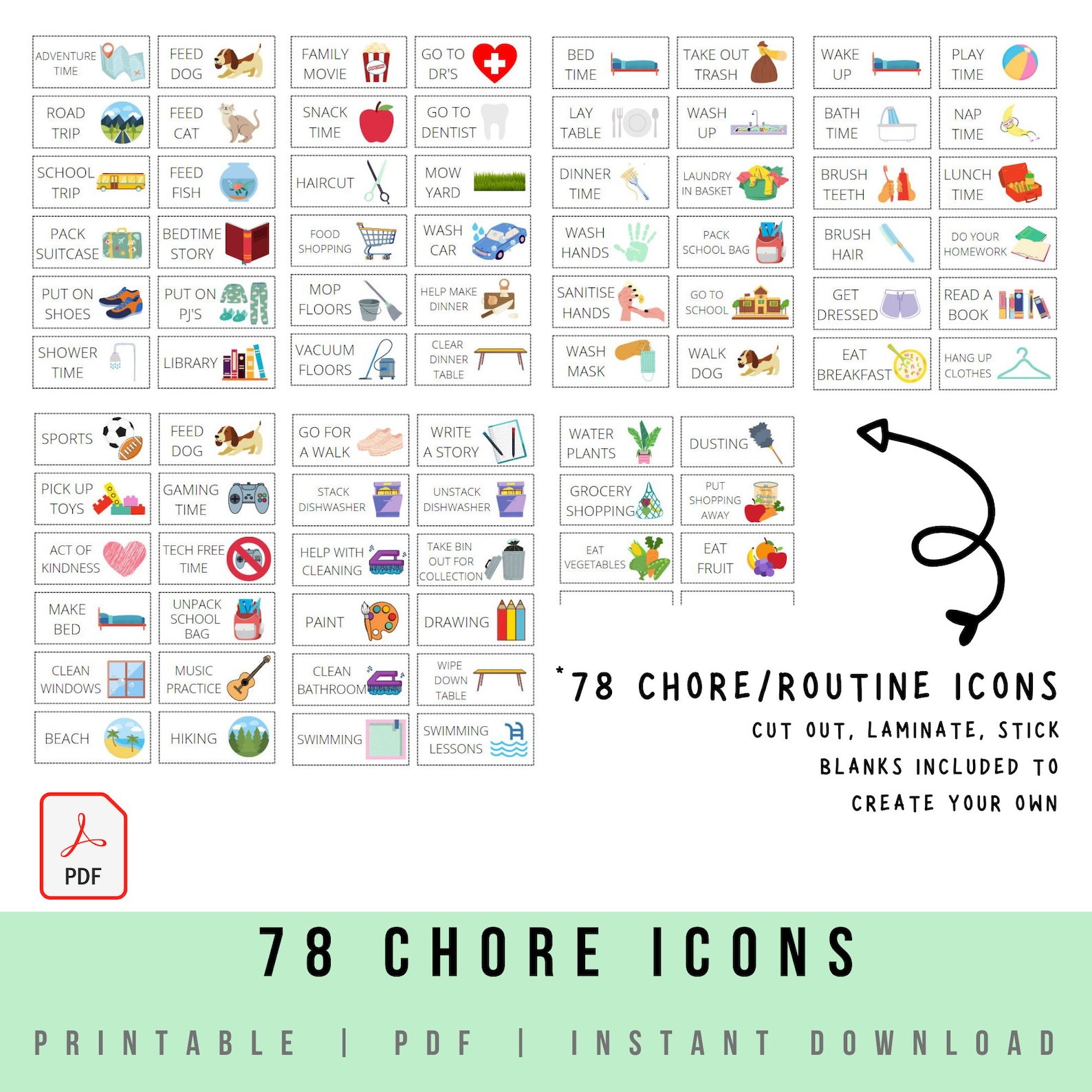Kids Chore Chart Printable, Download, PDF / Routine Chart - With 78 ...