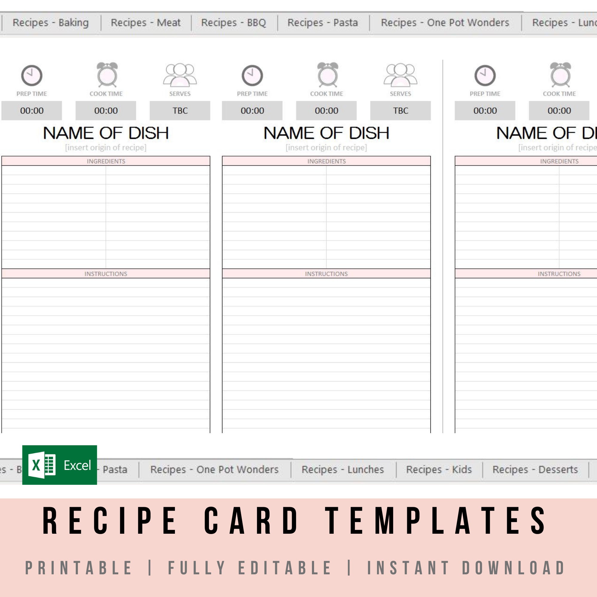 Weekly Meal Planner With Grocery Shopping List & Recipe Card Templates ...