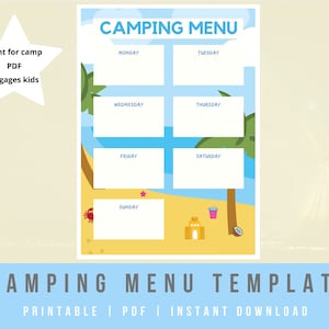 Camping Menu Printable / Camping Meal Plan / PDF / Instant Download / Digital