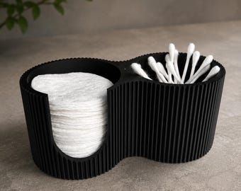 Organisateur de salle de bain moderne pour cotons et disques démaquillants | Rangement minimaliste pour coiffeuse | Accessoire de salle de bain imprimé en 3D