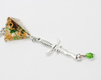 DnD Dice Jewellery, D4 Poison Dagger Sword Necklace