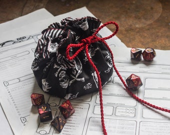 Großer Drawstring Dicebag mit 7 + 1 Taschen für Tabletop RPG, D & D, Sammlerstücke, Organizer für Würfel, Token, Miniaturen, Münzen, Kristalle