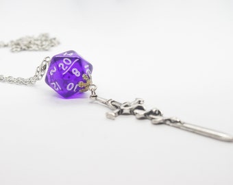 DnD Dice Jewellery, D20 Sword Necklace