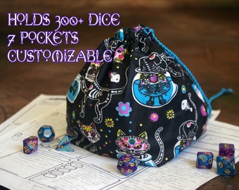 Large Drawstring Dicebag with 7+1 pockets for tabletop RPG, D&D, collectibles organiser for dice, tokens, miniatures, coins, crystals