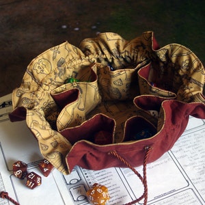 Große Würfeltasche mit Kordelzug und 7+1 Taschen für Tabletop-RPG, D&D, Sammlerstück-Organizer für Würfel, Token, Miniaturen, Münzen, Kristalle