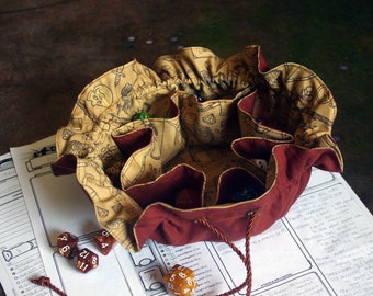 Grand sac à dés avec cordon de serrage avec 7 + 1 poches pour RPG, D&D de table, organiseur d'objets de collection pour dés, jetons, figurines, pièces de monnaie, cristaux