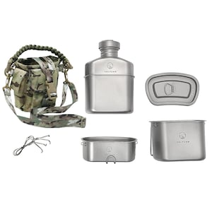 Valtcan Titanium Canteen Mess Kit Military Design 1100ml 37oz Fassungsvermögen mit 750ml und 400ml Lunchbox und Tasse