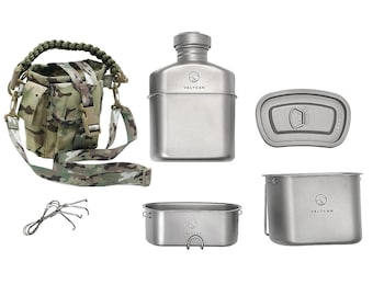 Valtcan Titanium Canteen Mess Kit: 1100ml Military Design with Cups